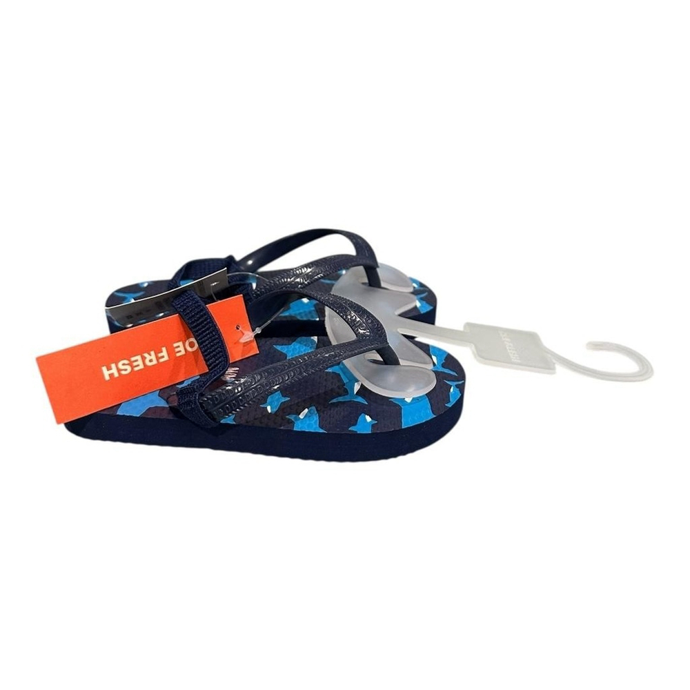 Joe Fresh Flip Flop Sandals Boys Size 8 Blue Shark Print Beach Shoes Summer